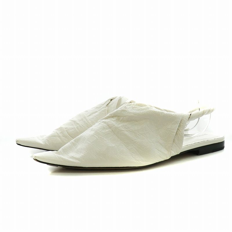 ボッテガヴェネタ BOTTEGA VENETA フラットサンダル スリングバッグ ポインテッドトゥ レザー 36.5 23.5cm 白 ホワイト AN11