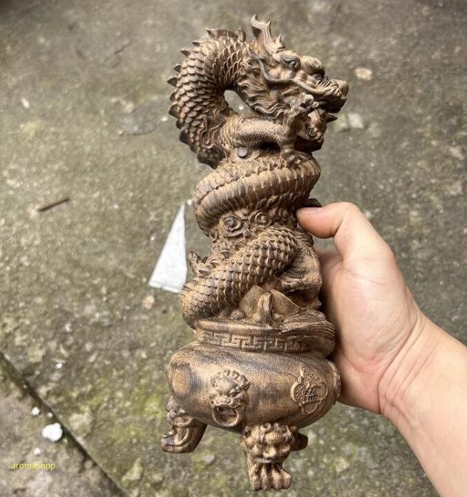 BE975 香木緑檀 双龍如意宝珠 張国良作 細密彫刻 超絶技巧 中国
