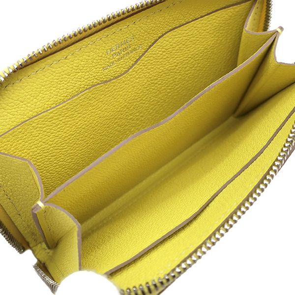 エルメス HERMES ケース ジップアンゴー H コンパクト エバーカラー ライム シルバー金具 新品 未使用 黄色  U刻印（2022年製） 【箱】【中古】 エルメス HERMES コインケース ジップアンゴー H コンパクト エバー