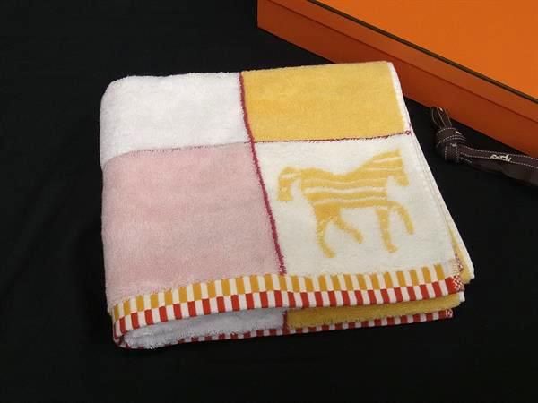 HERMES ビーチタオル イエロー 美品】エルメス HERMES ビーチタオル Hロゴ ブラウン オレンジ