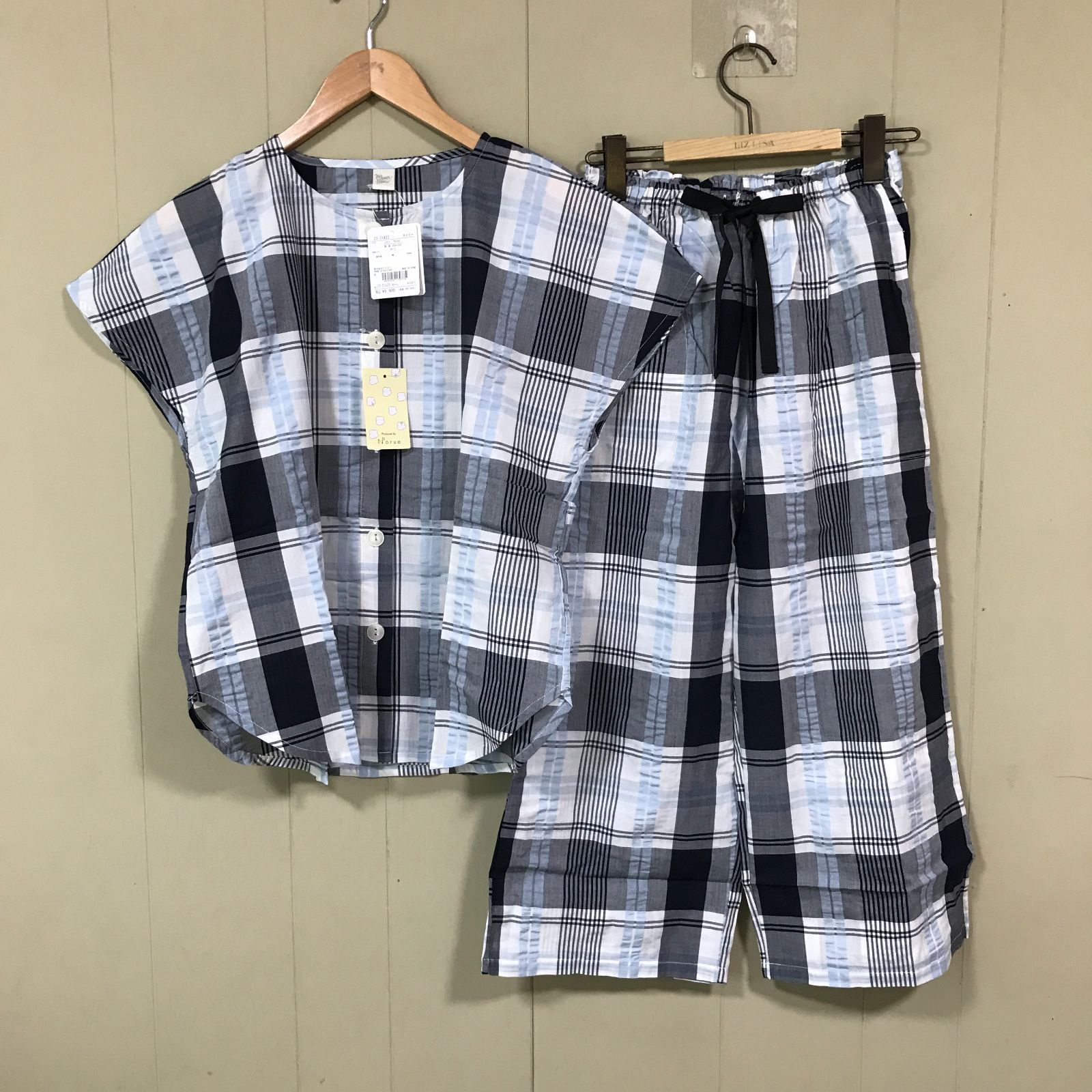 コaz1359 [ナルエー] パジャマセット 変わり織サッカーチェック レディース　Moon Tan　ムーンタン