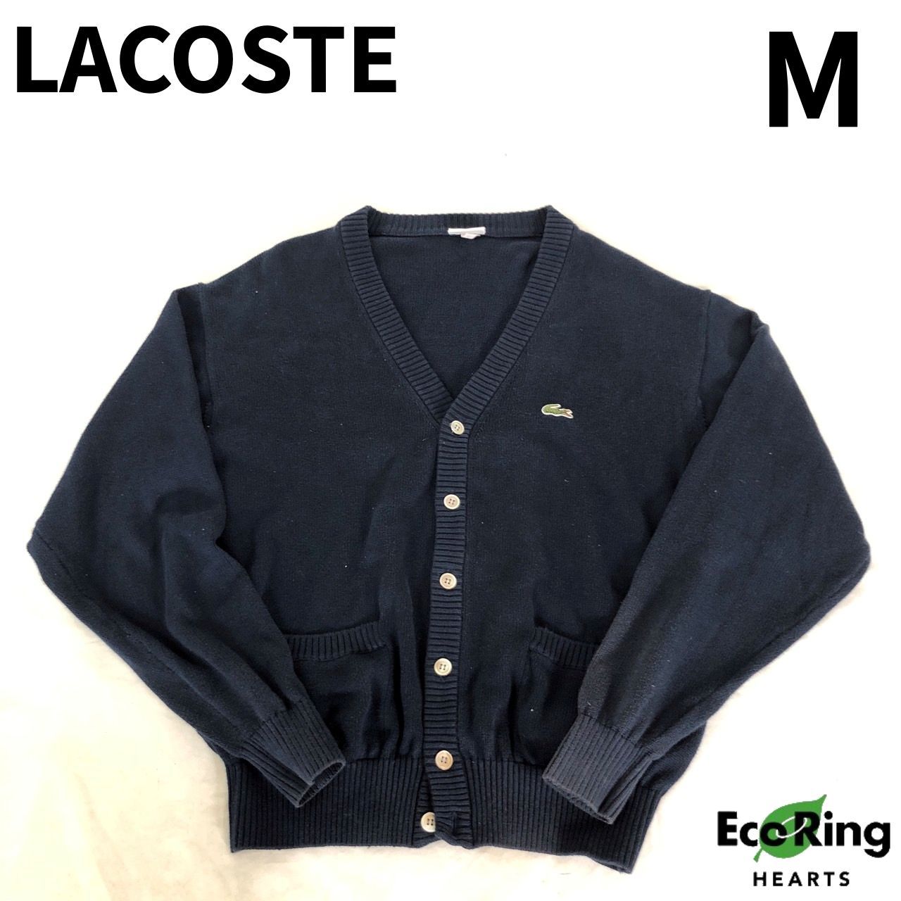 超美品 LACOSTE カーディガン ネイビー ラコステ Lacoste ネイビー カーディガン 古着 J17 アメリカ製