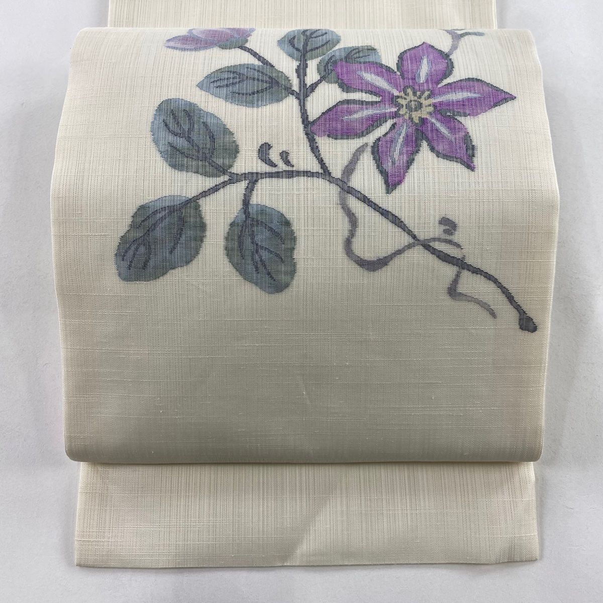 名古屋帯 秀品 夏帯 松葉仕立て 草花 クリーム 正絹