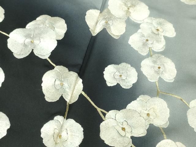 平和屋本店□極上 訪問着 総刺繍 手刺繍 胡蝶蘭 灰青色地 暈し染め