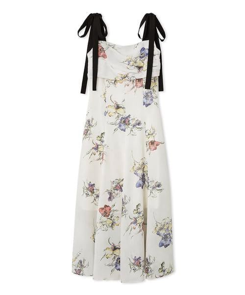 Size 0_Color ホワイト フレイ アイディー ショルダーリボンフラワーワンピース FWFO252083 レディース WHT