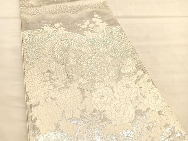 平和屋着物◎六通柄袋帯 唐織 美保姿 鼓花文 銀糸 正絹 逸品