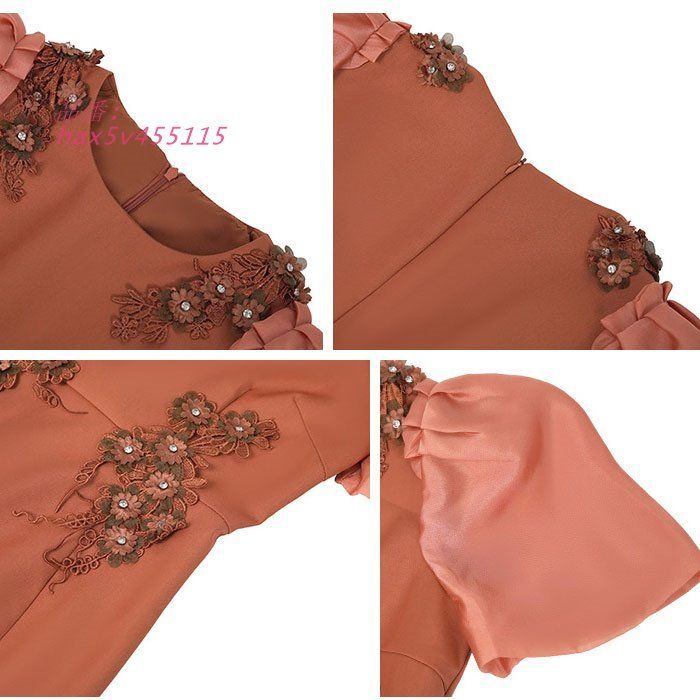 パフスリーブ半袖 膝丈タイトドレスワンピース