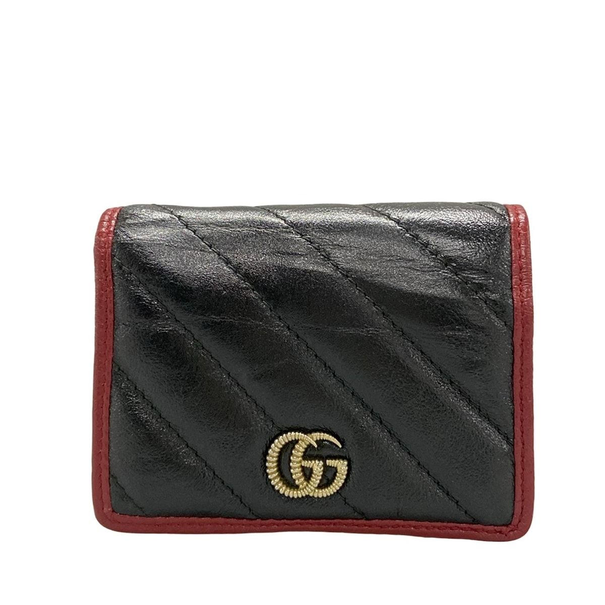 GUCCI(グッチ) 2つ折り財布 GGマーモント 573811 黒×レッド レザー