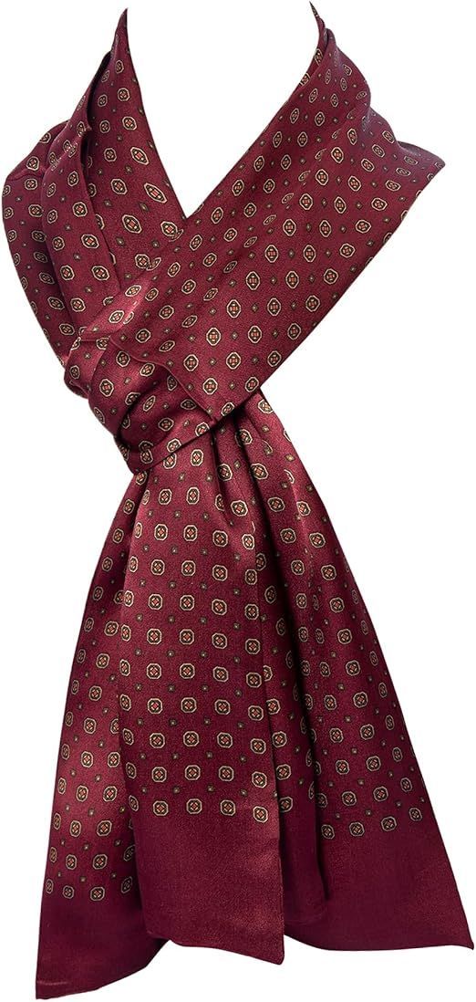 ファッションシルクメンズスカーフ 11インチ x 67インチ 高級オールシーズンスカーフ ロングネックスカーフ エレガントなギフト， バーガンディスクエア， Standard