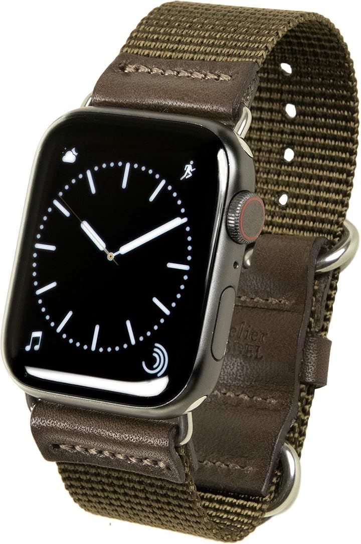 atelier CODEL atelierCODEL アップルウォッチ バンド 職人が付け心地を追求 apple watch ナイロン レザー ベルト 対応(カーキオリーブ，  44mm/45mm/46mm/49mm)
