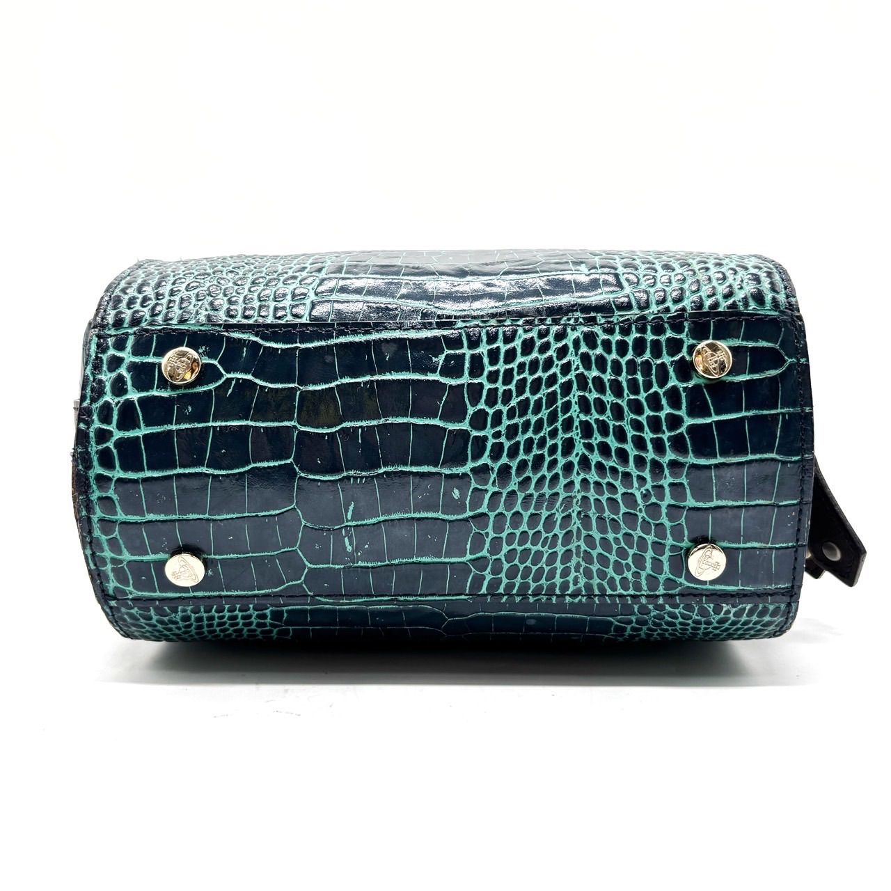 ヴィヴィアンウエストウッドトートバッグクロコ型押しレザーブルーオーブ