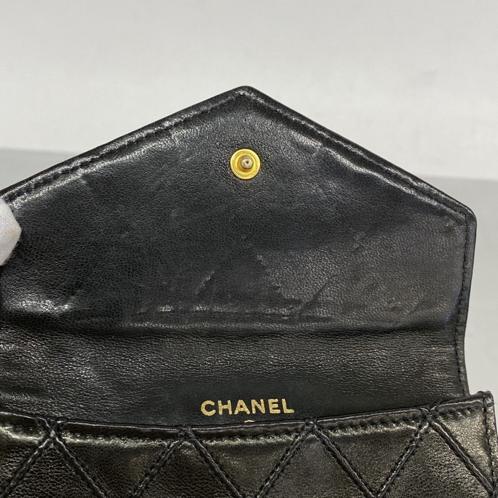 極美品】CHANEL 二つ折り財布 ビコローレ ラムレザー 黒 ココ
