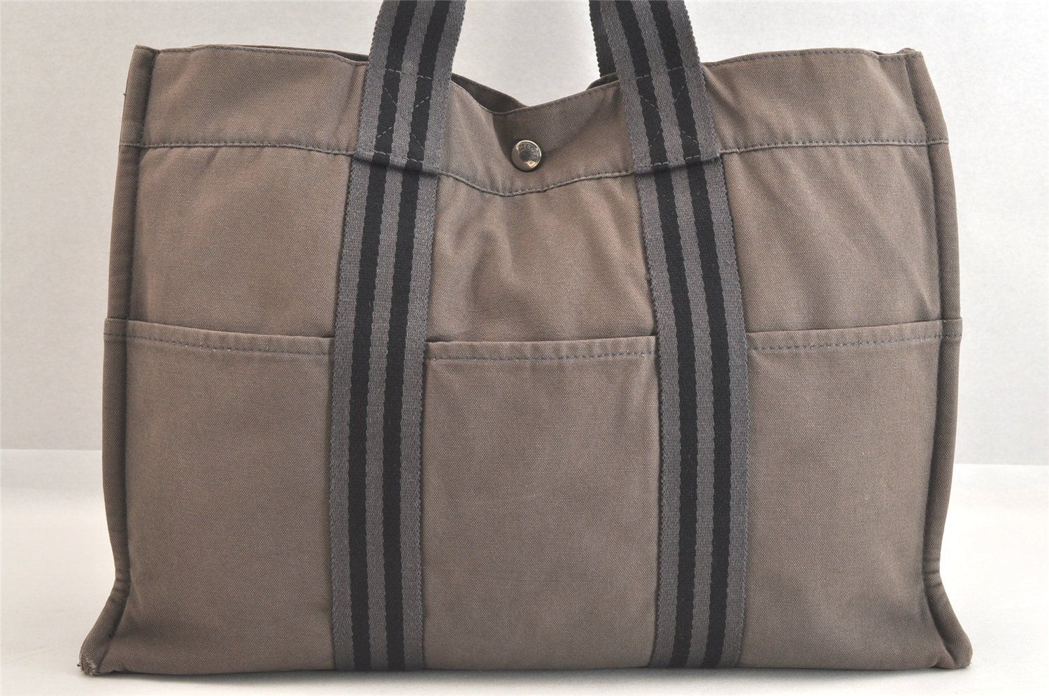 HERMES エルメス ヴィンテージ フールトゥ MM ハンドトートバッグ キャンバス グレー 2784N