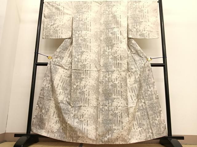 平和屋着物○本場大島紬 白大島 草花間道 やまと誂製 正絹 逸品 未使用  