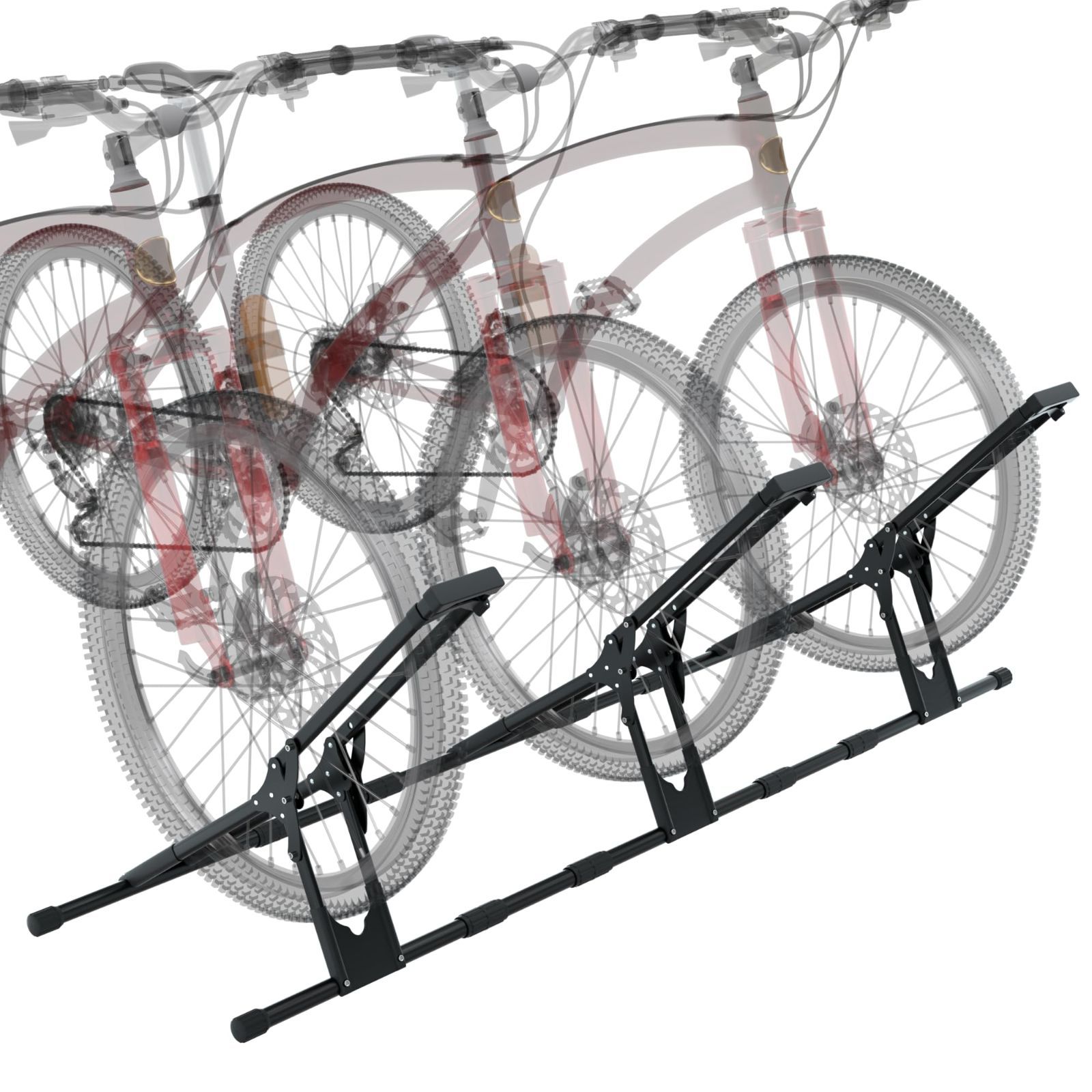 KOOPRO 自転車 スタンド サイクルスタンド 自転車ラック 横置き 倒れない 頑丈 調整 簡単組立 16-29インチ自転車適用 600C-700C ロードバイク マウンテンバイク対応 メンテナンス ディスプレイ 屋内 屋外 3台用ブラック