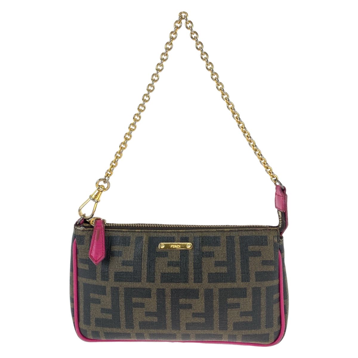 FENDI　バニティ　ズッカ　レザー　ゴールド　確実正規品 フェンディ ズッカ バニティバッグ｜中古ブランド品・ブランド