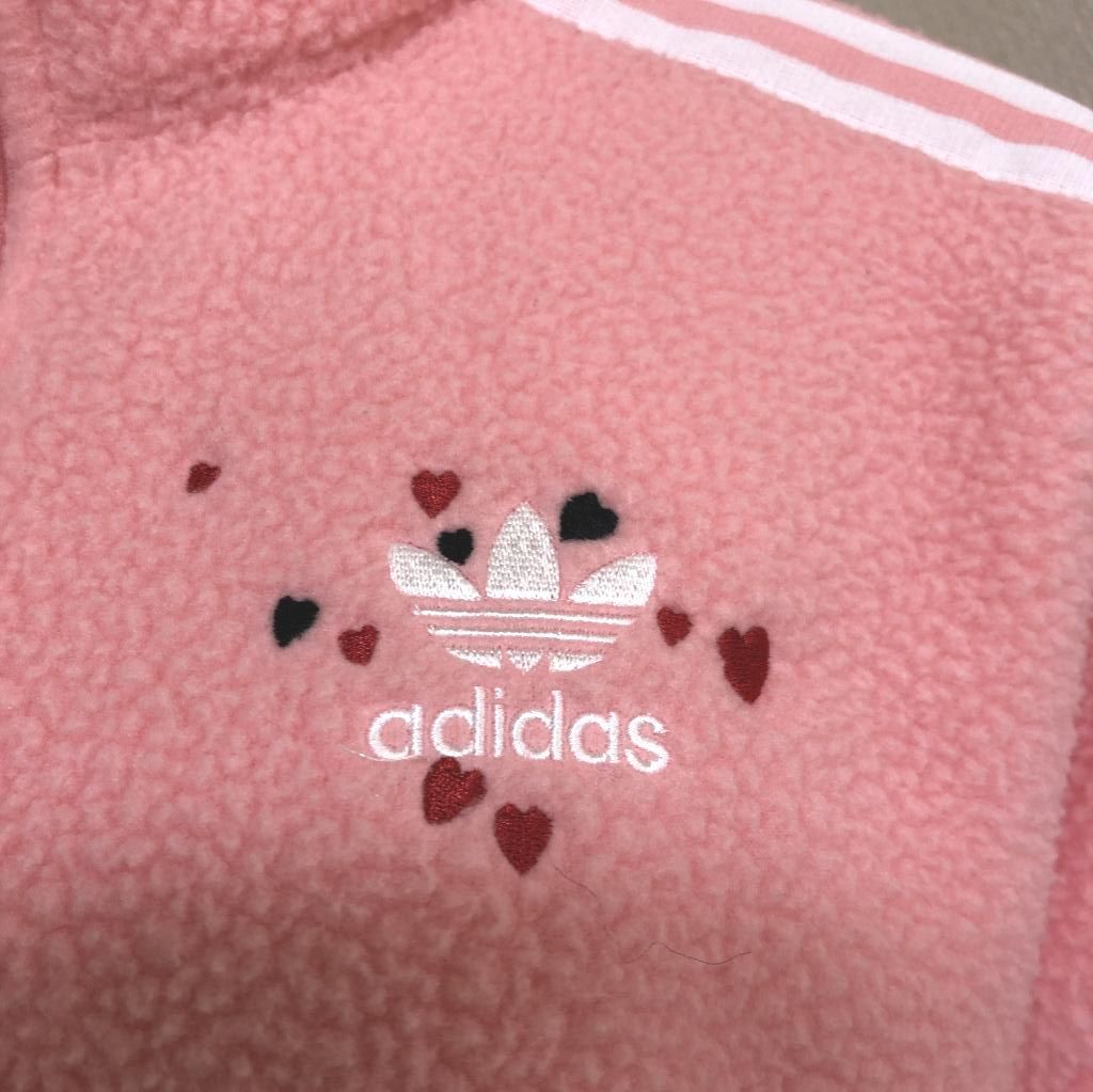 adidas ハーフジップ　ボアスウェット　ピンク　XS