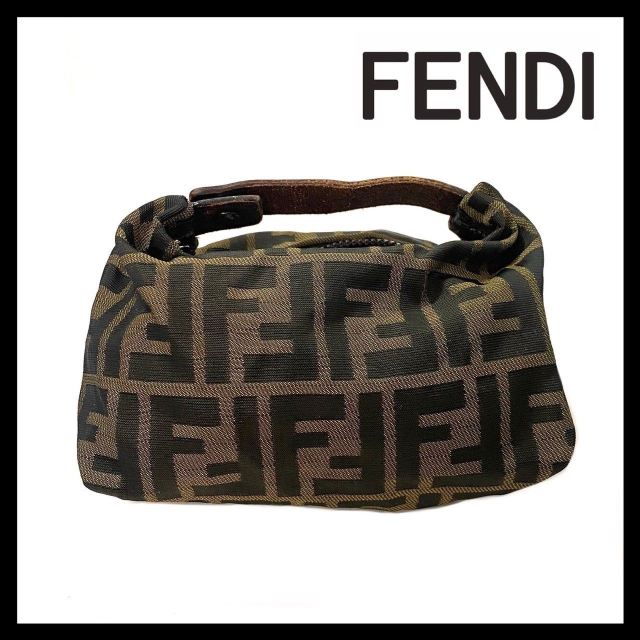 M FENDI ズッカ柄 アクセサリーポーチ ファスナー破損 ブラウン|茶 バニティバッグ フェンディ 55286S2