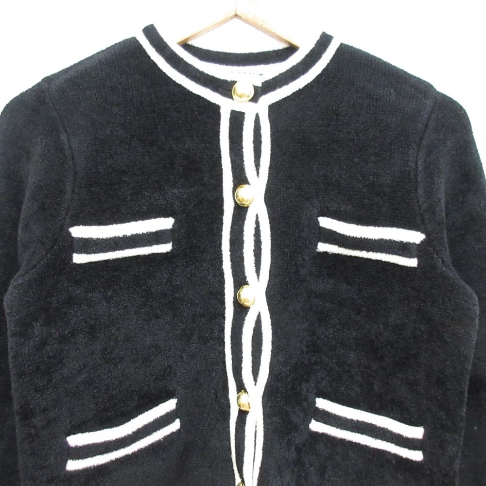 美品 23SS Whim Gazette GEMINI ウィムガゼット バイカラー パイルノーカラー ショートジャケット サイズF ブラック レディース 古着 中古 美品 23SS Whim Gazette GEMINI ウィムガゼット バイカラー パイ