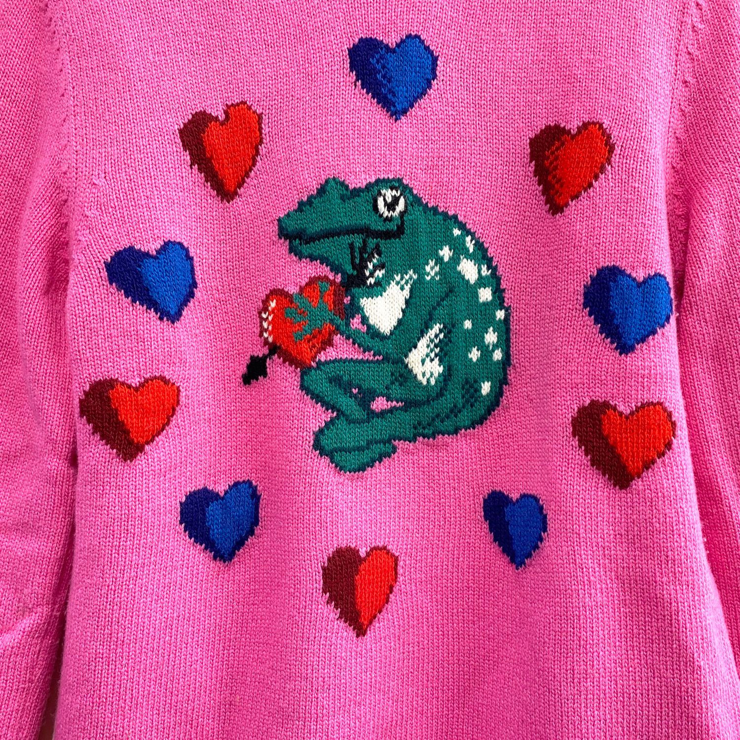 GUCCI ニット セーター ウール カエル ロゴ ピンク グリーン
