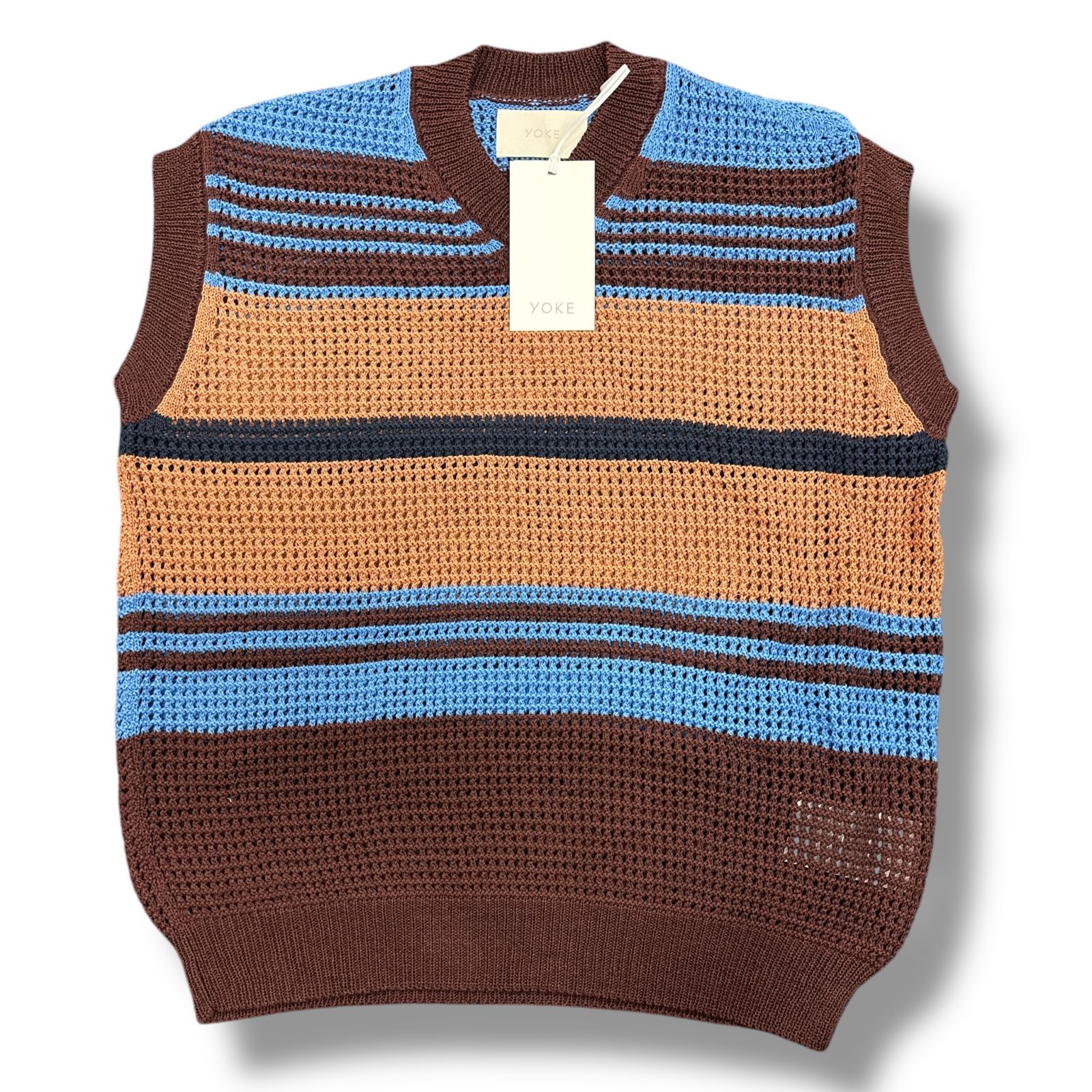 参考上代30800円 未使用品 YOKE 24SS BORDER MESH KNIT VEST ボーダー 