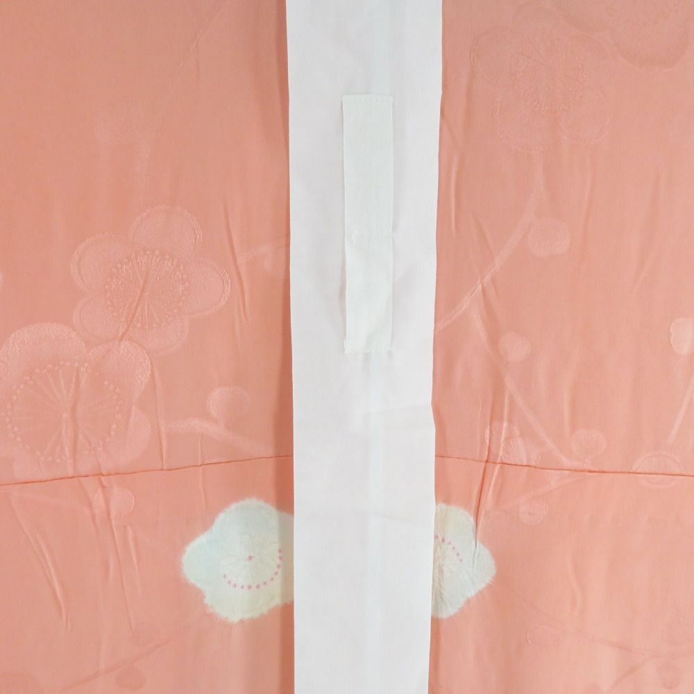 襦袢 振袖用 絞り 梅文様 桃橙色 正絹 広衿 袖無双 長襦袢 仕立て  