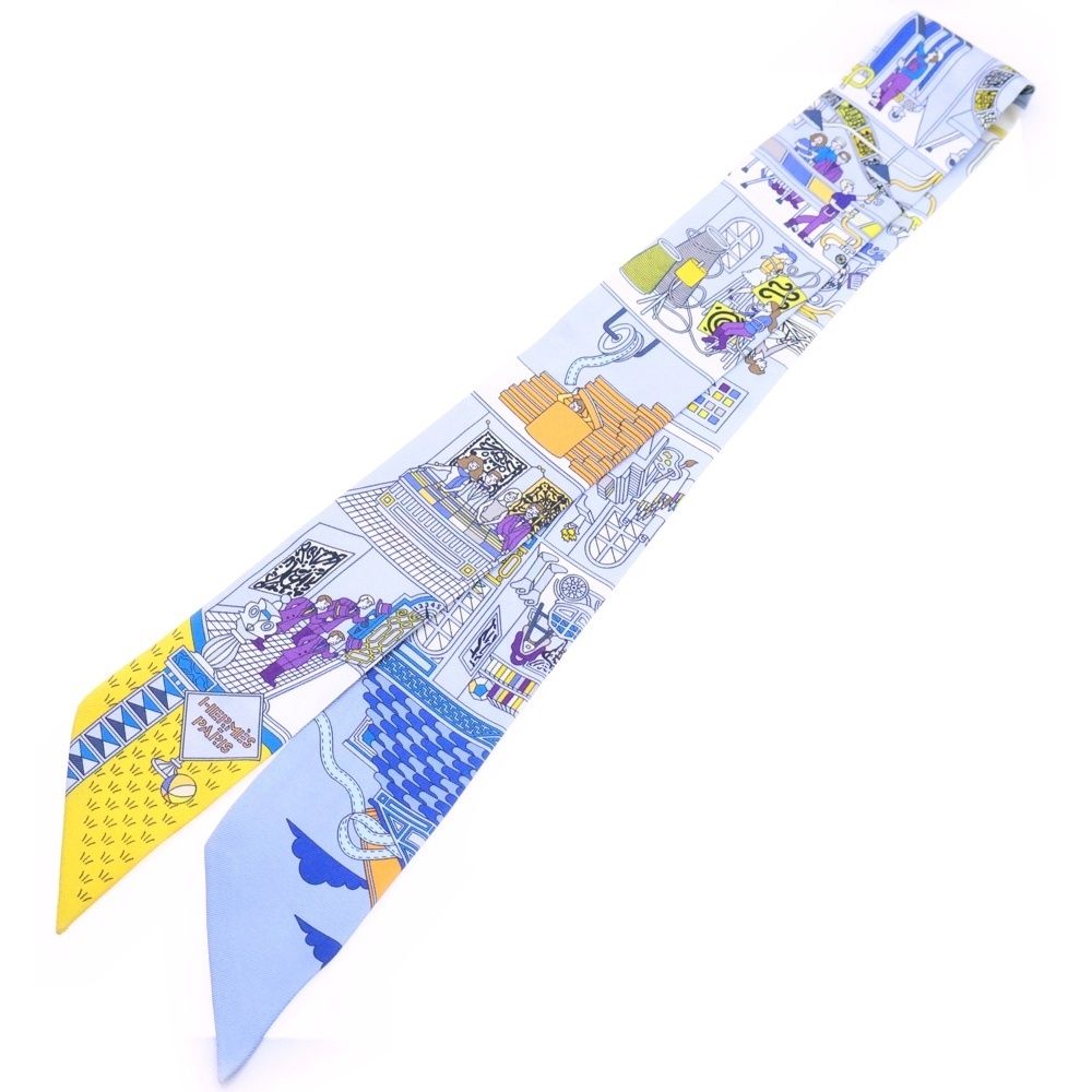 HERMES (エルメス) ツイリー メゾンカレ スカーフ 紫/シルク ブルー  