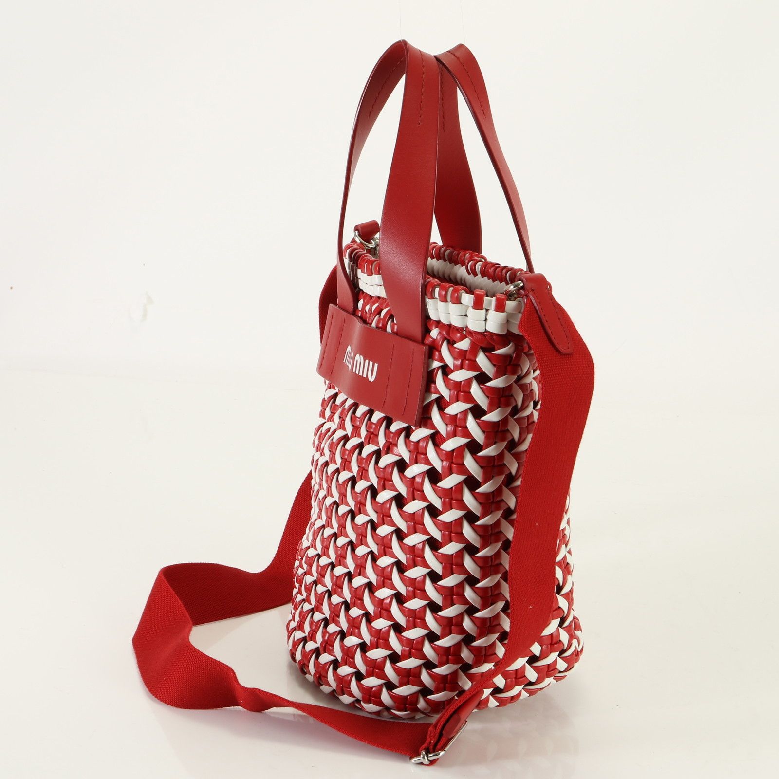 美品 ミュウミュウ ウーブン バケット バッグ 5BE022 2WAY ショルダー  