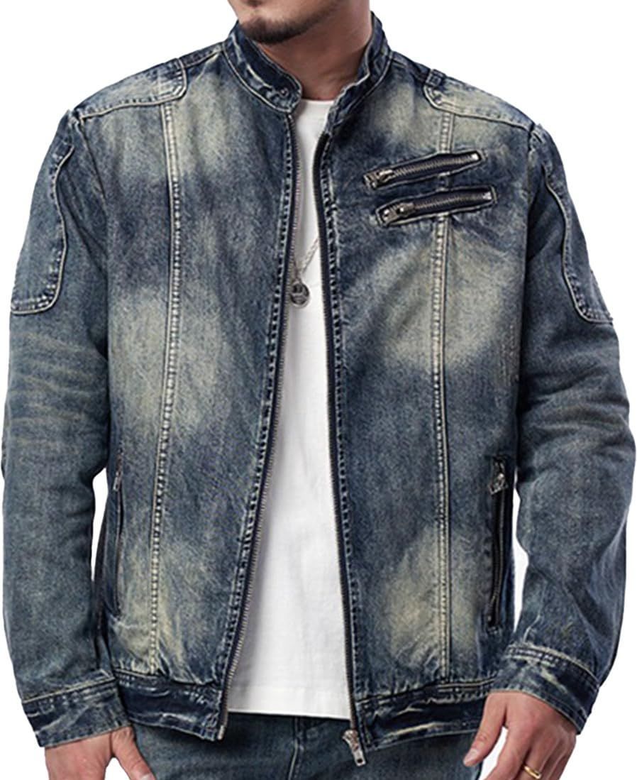 Size XL Laquest スタンド ジッパー デニム ジャケット ヴィンテージ風 メンズ ライダースジャケット XL