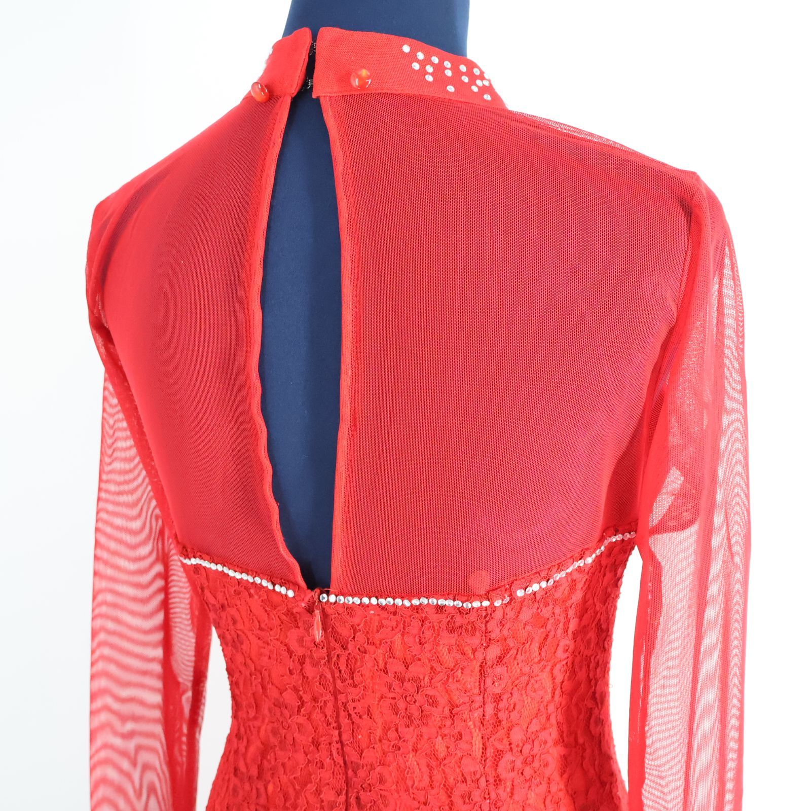 【美品 社交ダンス衣装】レッド 赤 ワンピース ドレス ラインストーン レース 美品 社交ダンス衣装】レッド 赤 ワンピース ドレス ライン