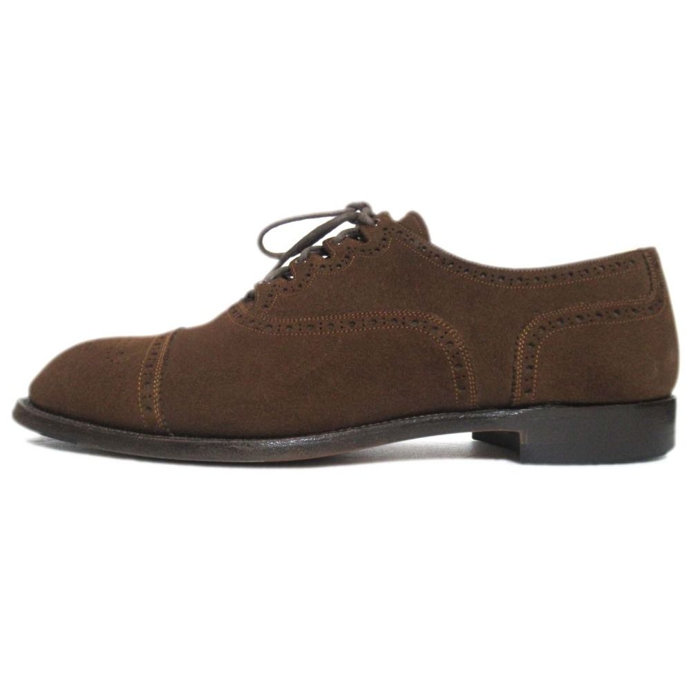 SCOTCH GRAIN スコッチグレイン スエード パンチドキャップトゥ ドレスシューズ シューツリー付き 25.5 EE ブラウン メンズ 古着