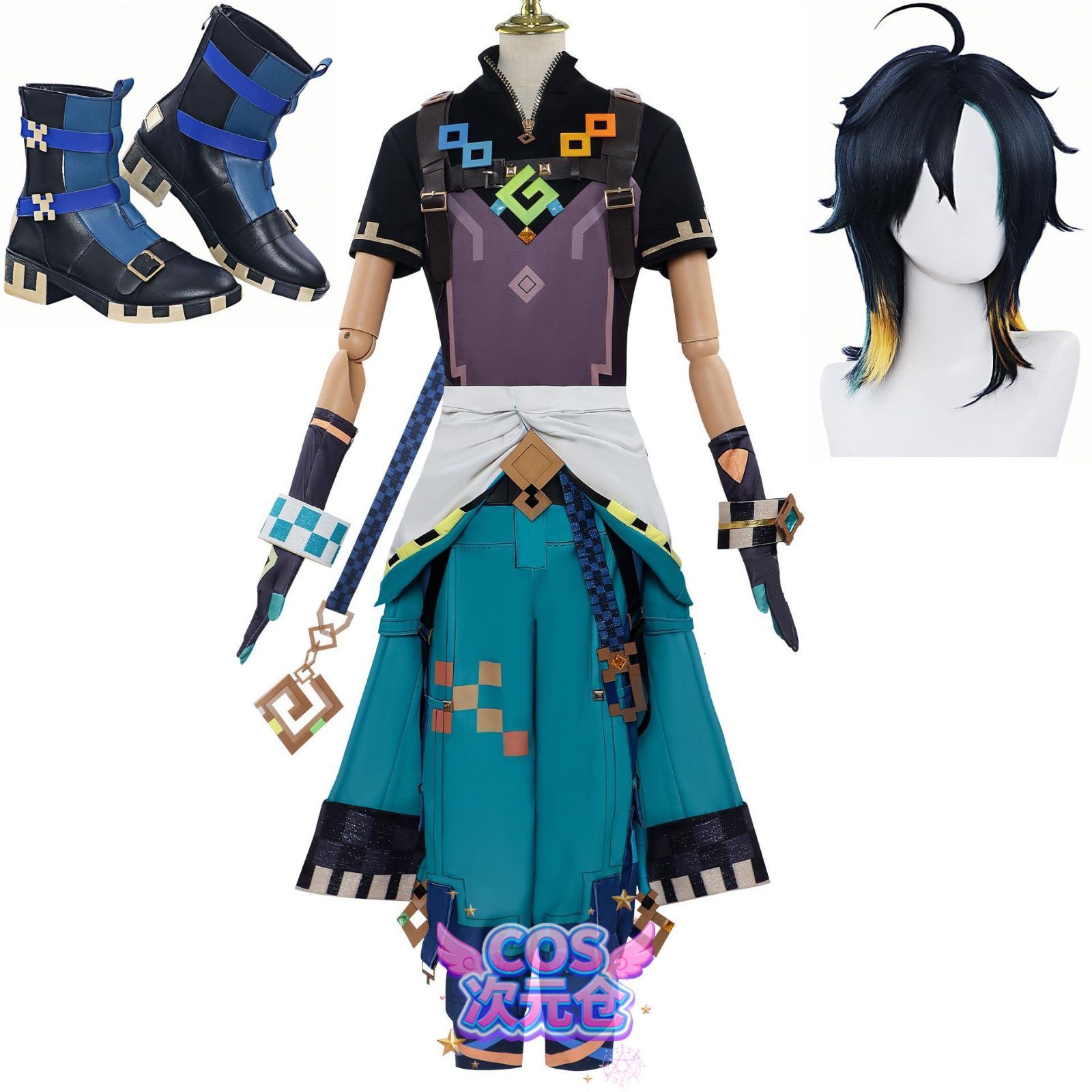 キィニチ ウィッグ 靴 COSPLEE 原神 コスプレ衣装 Genshin メンバー コスチューム -ウイッグ-靴付き 全セット 高度還元 cosplay イベント パーテ