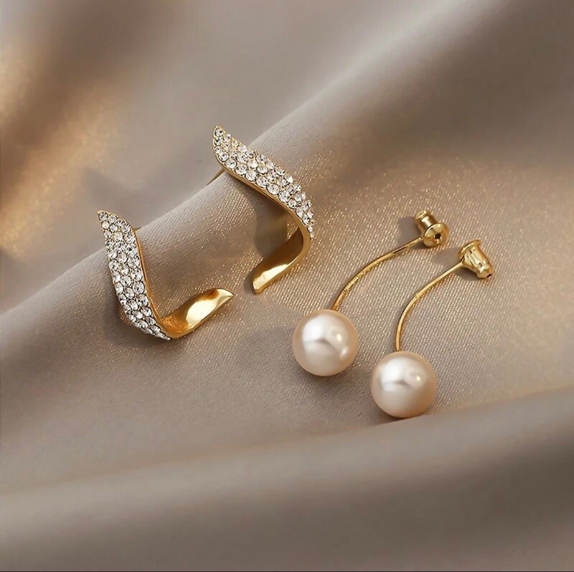 ピアス 最高級 S925 ラインストーン ゴールド 韓国 結婚式 ダイヤ 真珠