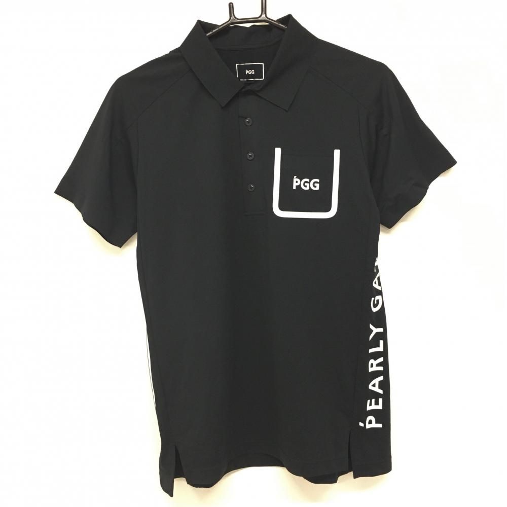 PGGパーリーゲイツ 半袖ポロシャツ 黒 サイドロゴ ストレッチ 吸水速乾 UVケア メンズ 4 M ゴルフウェア PEARLY GATES