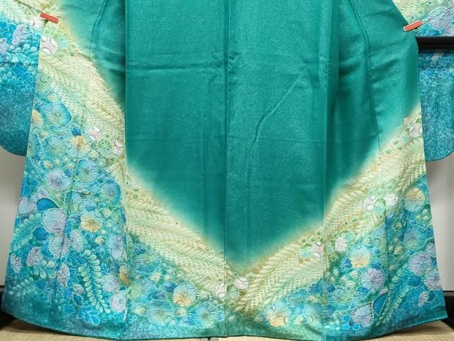 平和屋着物●豪華振袖・長襦袢セット　作家物　絞り　辻が花　暈し染め　銀通し地　やまと誂製　正絹　逸品　CAAR8126vf 平和屋着物○豪華振袖・長襦袢セット 作家物 絞り 辻が花 暈し染め 銀