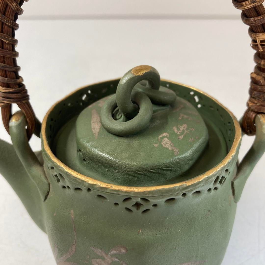 萬古焼　名工　立花造茶瓶　共箱　持ち手込みの高さ14㎝　東Y5-0619② 萬古焼 名工 立花造茶瓶 共箱 持ち手込みの高さ14㎝ 東Y5-0619②