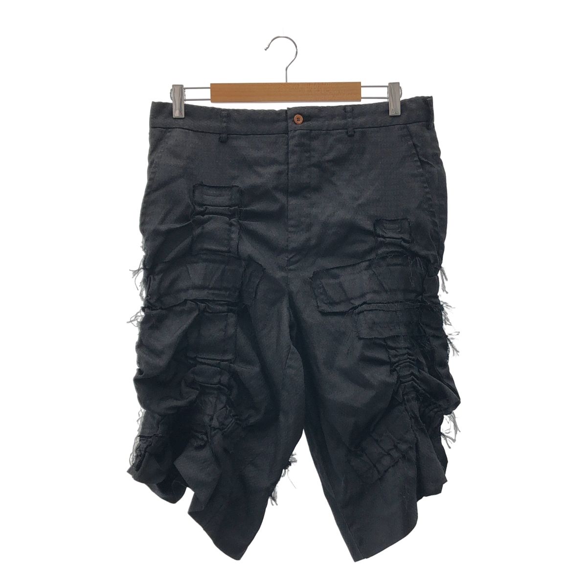 COMME des GARCONS HOMME PLUS コムデギャルソンオムプリュス 2019SS ポリエステル 製品加工 ジャガード パッチワーク ワイド ショートパンツ ショーツ L ブラック メンズ