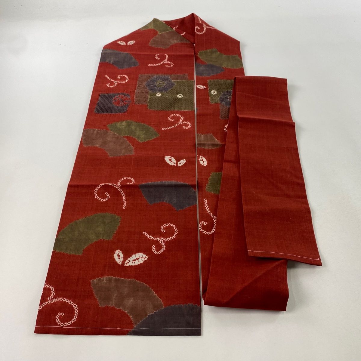 名古屋帯　朱色　紬　刺繍　アンティーク　360cm 名古屋帯 朱色 紬 刺繍 アンティーク 360cm