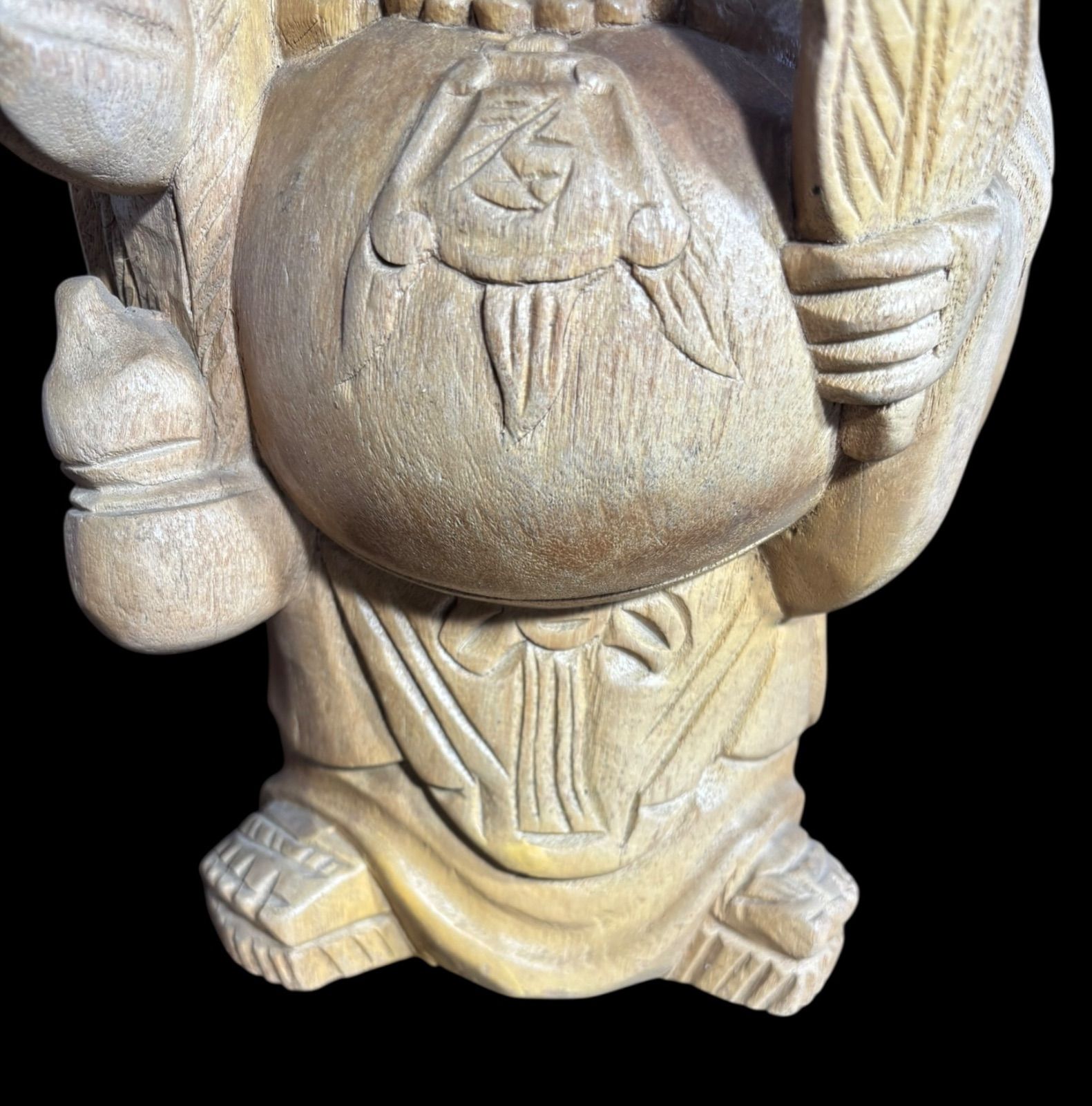 木彫り 布袋尊 七福神 薫作 木製 布袋様 作家物 開運 縁起物
