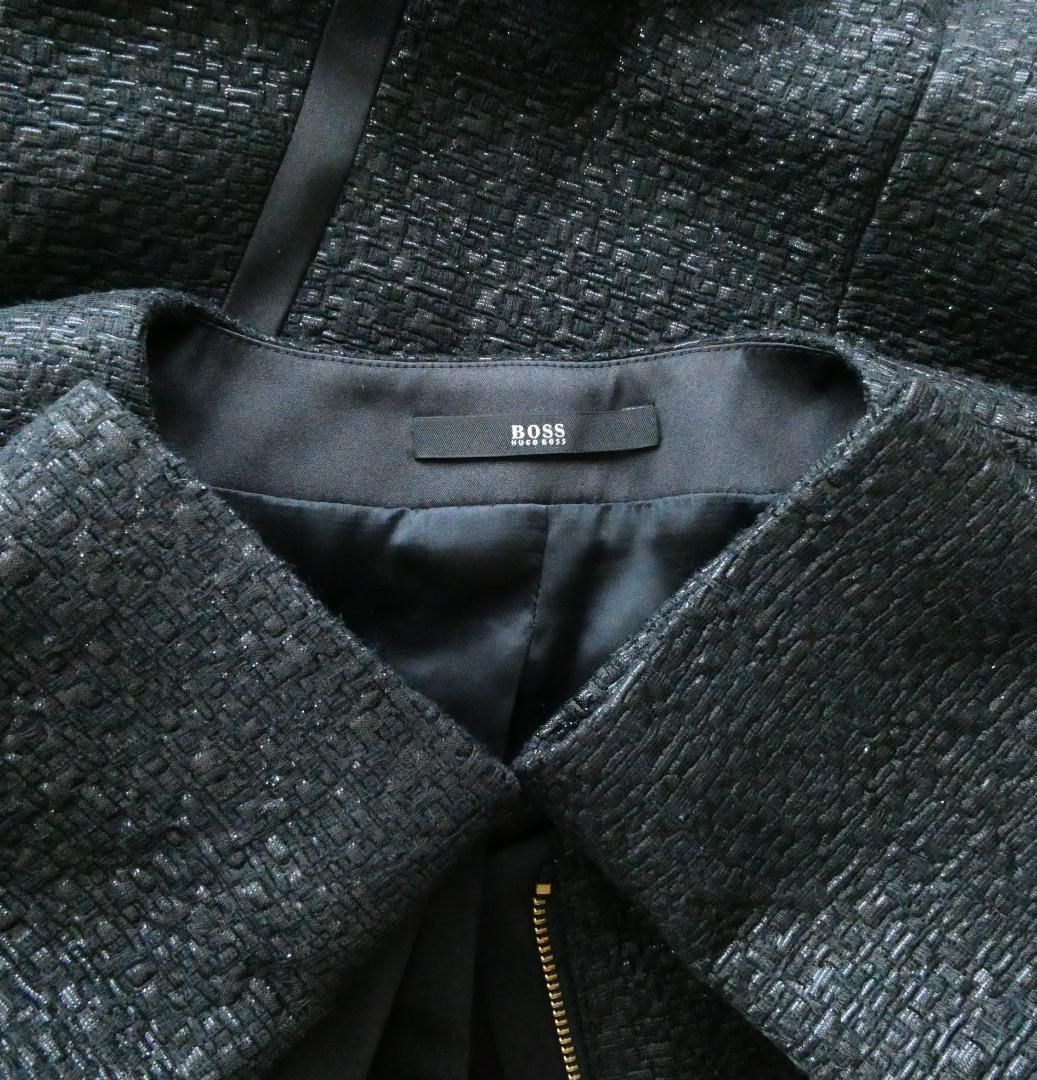 美品 ヒューゴボス HUGO BOSS ノーカラーコート ロングコート ラメ 