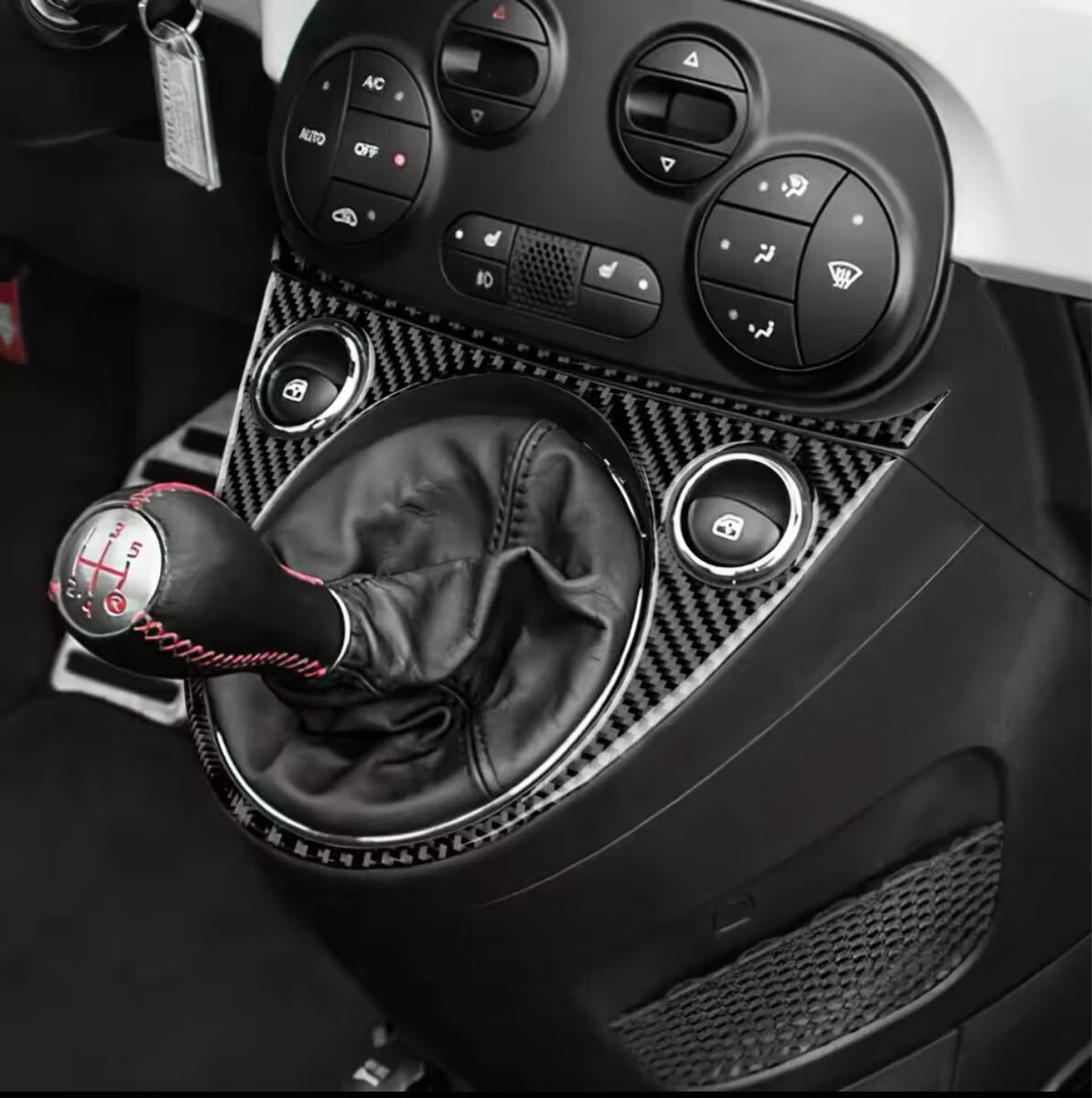 シフトパネルカバー アバルト595 フィアット500 カーボンブラック ソフトタイプ ABARTH FIAT 500 695 ステッカー 社外品