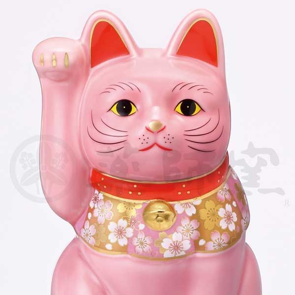 桜づくし 招き猫（桃・大） 高さ21.0cm ※ピンク,陶器,置物