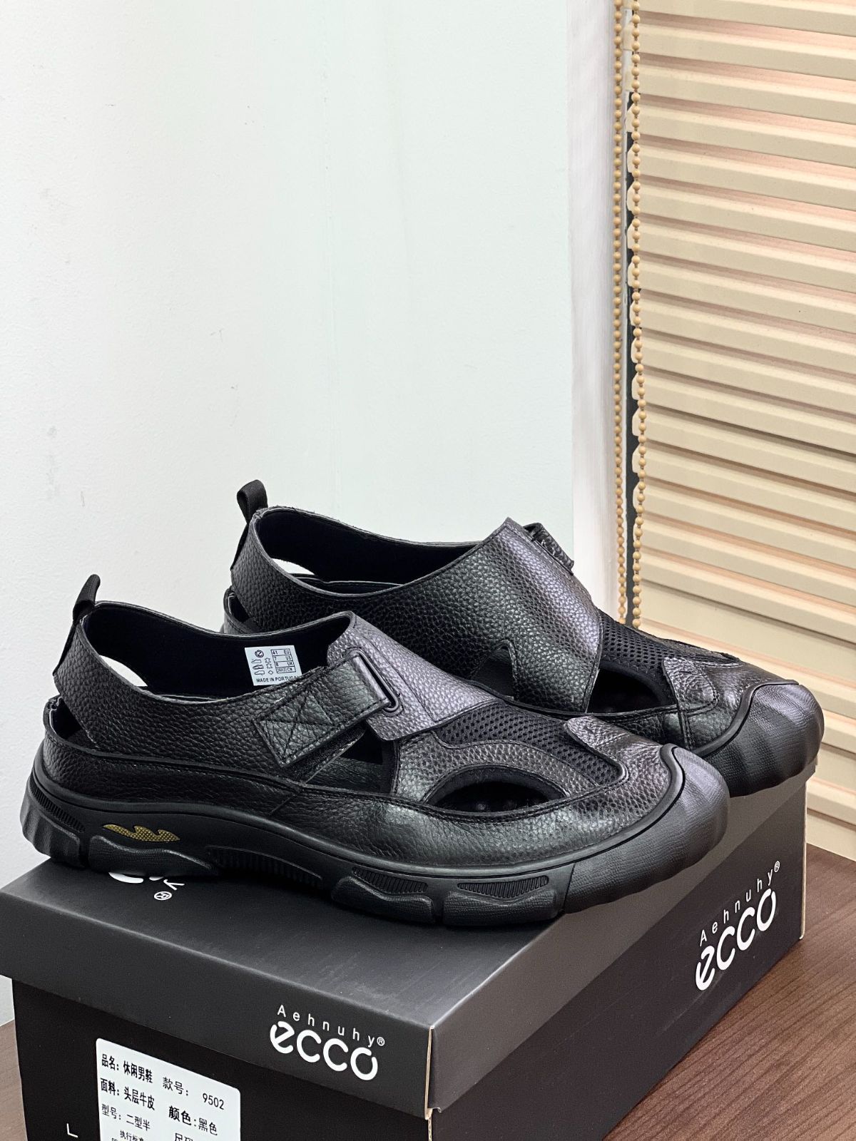 新品 ECCO メンズ レディース サンダル ブラック 革靴 ソフトボトムブラックレザーサンダル スポーツ レザーサンダル 黑