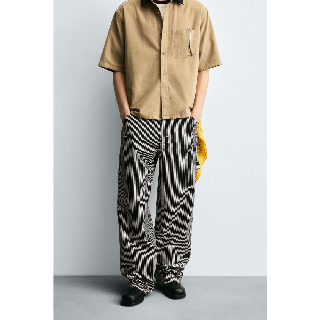 ZARA ストライプ柄リラックスフィットパンツ メンズ - メルカリ