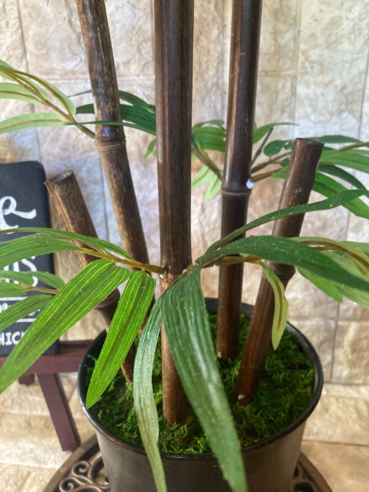 陶器光触媒 人工観葉植物 ウォールグリーン 造花 アレンジ 黒竹104 - 置物