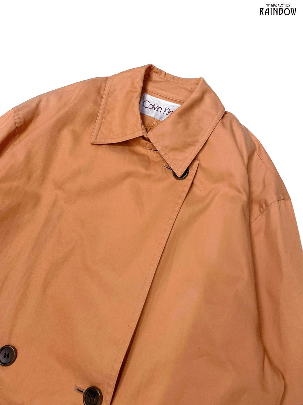 古着 Calvin klein カルバンクライン ライナー付き 無地 コットン 長袖 アウター ライトコート オレンジ ttu2508181