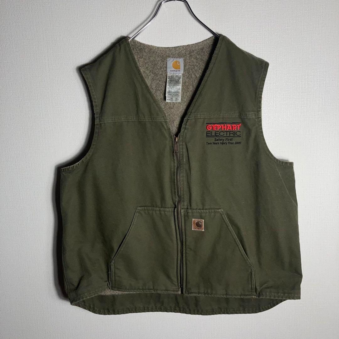 【2XLサイズ】Carhartt フルジップベスト 革ロゴ 企業ロゴ LOV 2XLサイズ】Carhartt フルジップベスト 革ロゴ 企業ロゴ LOV