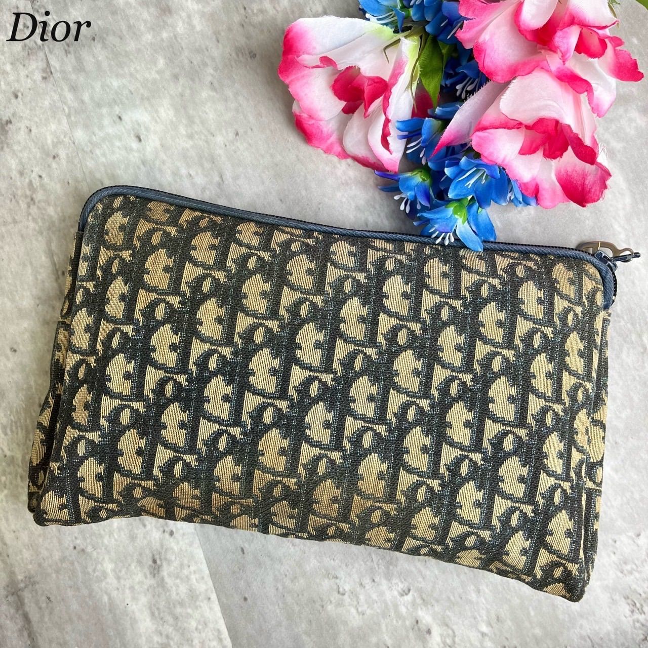 Dior ディオール クラッチバッグ 紺色 ヴィンテージ ゴールド金具 - バッグ