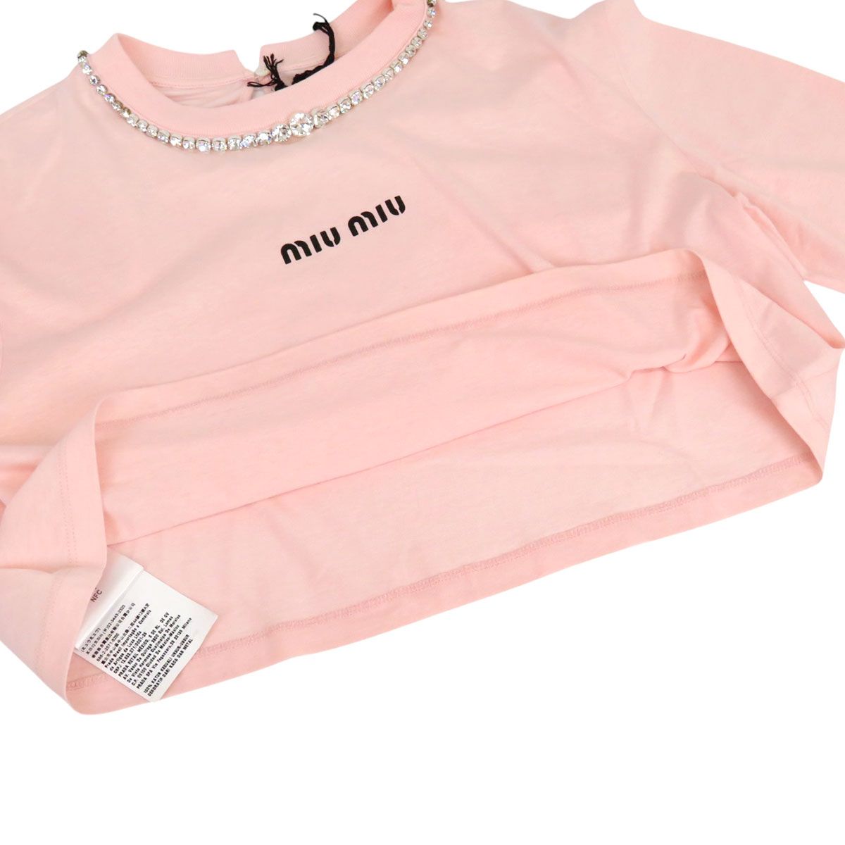 ミュウミュウ ビジュー ロゴ クロップド ロングスリーブ Tシャツ レディース ピンク MIUMIU 中古 【アパレル・小物】 MIU MIU - ミュウミュウ ビジュー ロゴ クロップド ロング