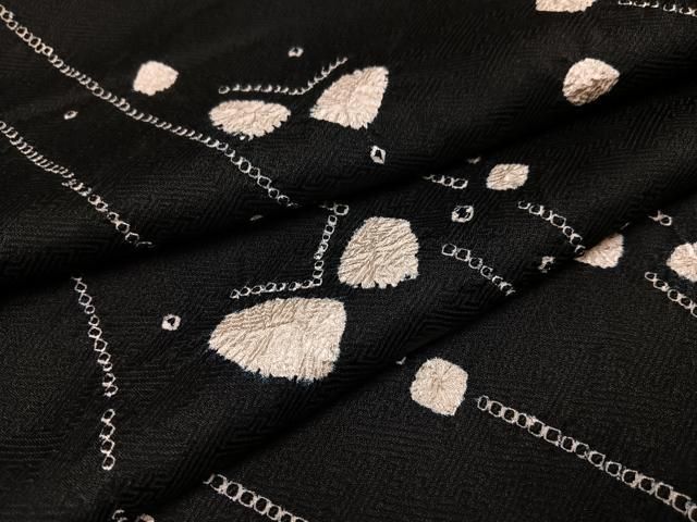 平和屋着物○上質な小紋 絞り 舞蝶文 黒地 正絹 逸品 未使用